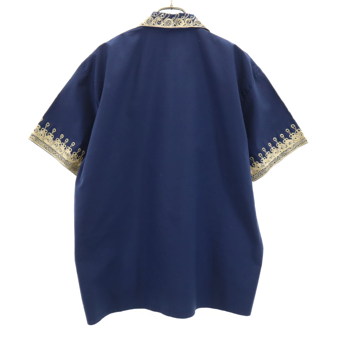 70s 80s オールド 半袖 ダシキ シャツ ネイビー アフリカ民族 メンズ