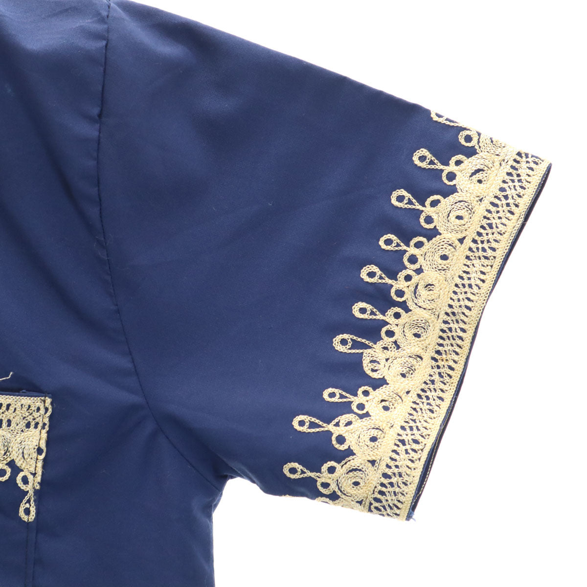 70s 80s オールド 半袖 ダシキ シャツ ネイビー アフリカ民族 メンズ