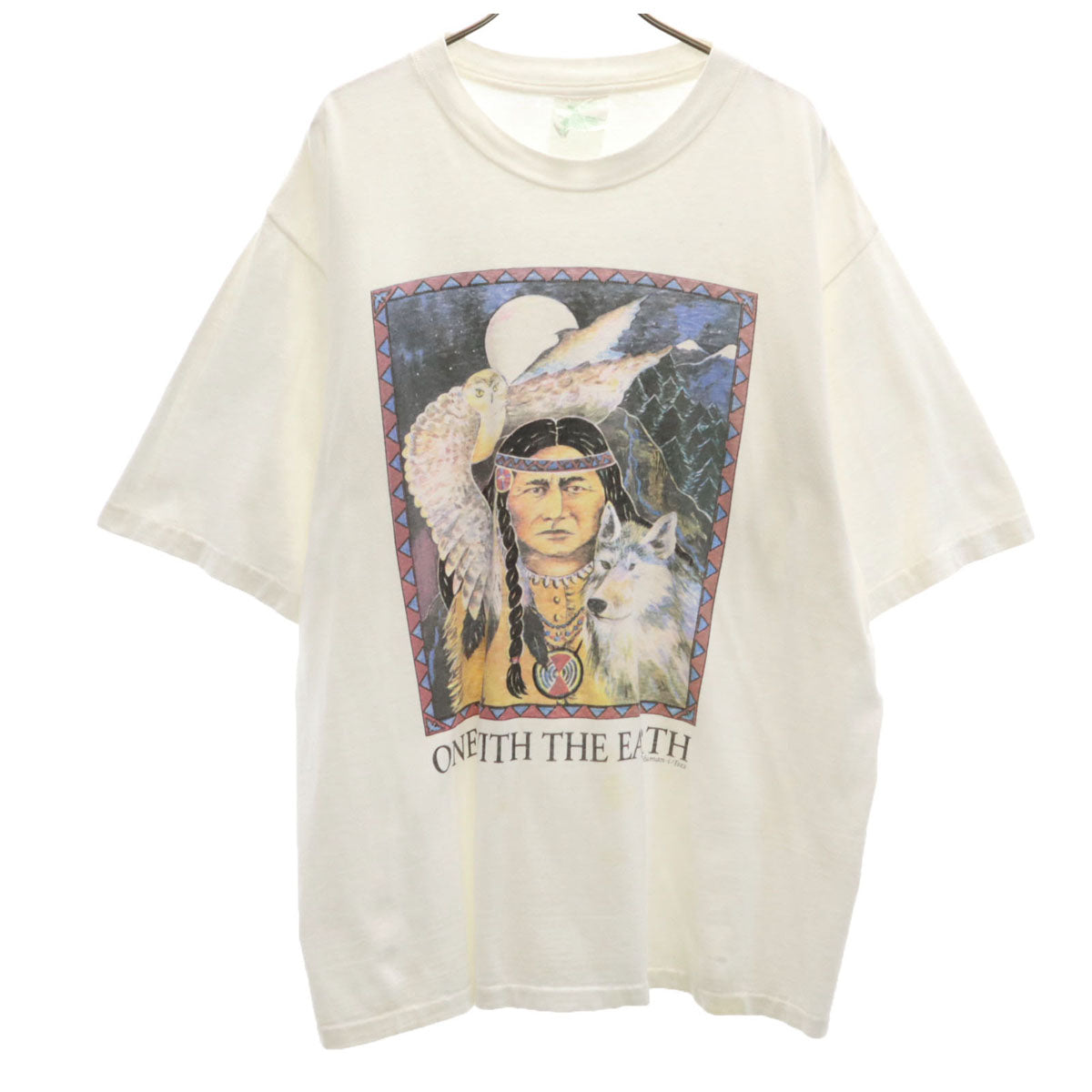 ECO SPORT エコスポーツ 90s オールド インディアン プリント 半袖 Tシャツ XL ホワイト シングルステッチ メンズ