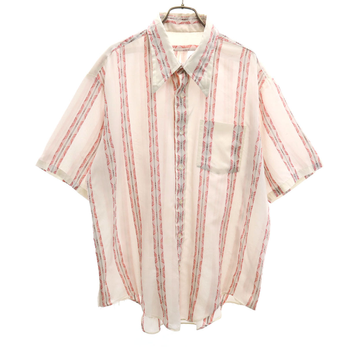 70s 80s ヴィンテージ 蝶ストライプ柄 5分袖 シャツ 17 1/2 ホワイト メンズ