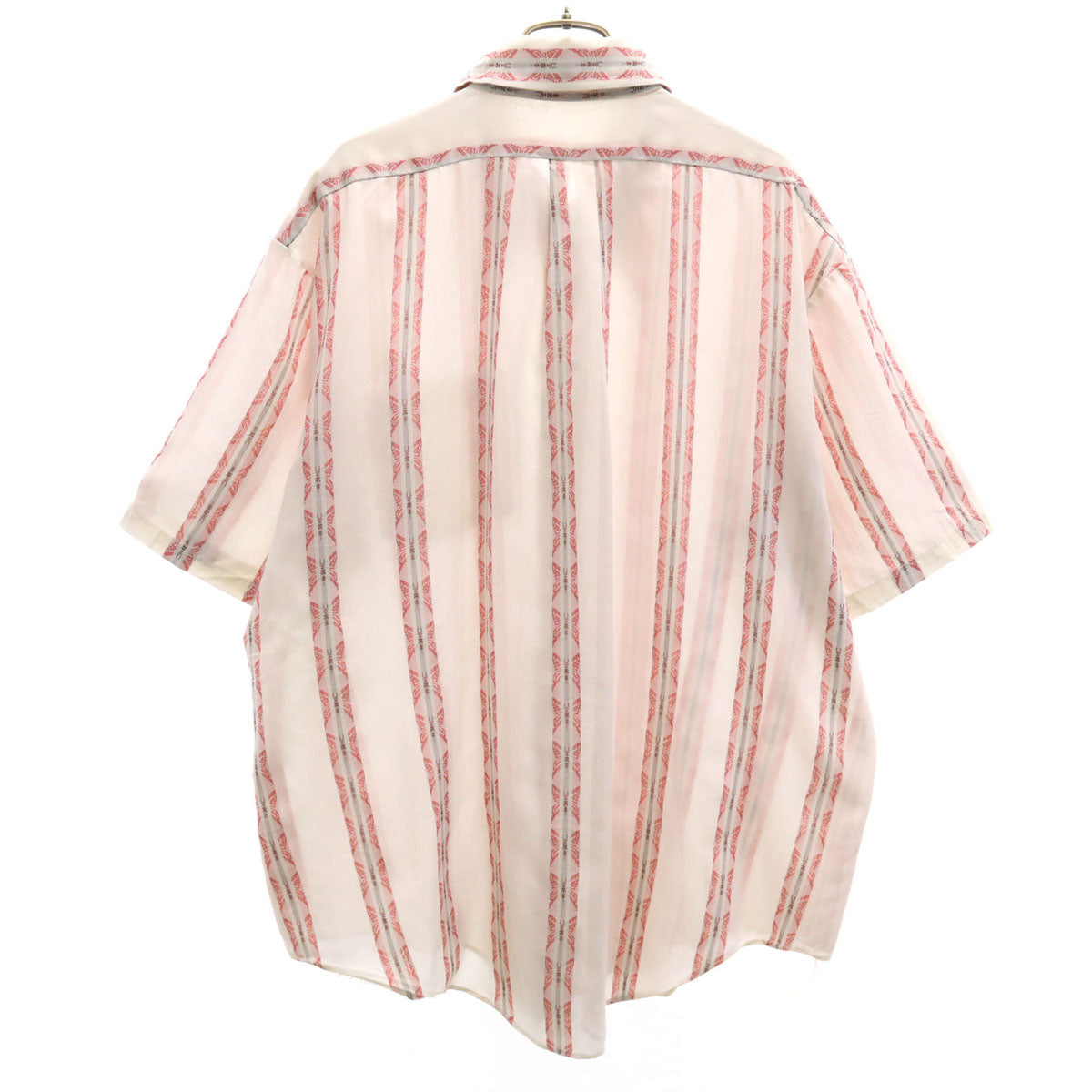 70s 80s ヴィンテージ 蝶ストライプ柄 5分袖 シャツ 17 1/2 ホワイト メンズ