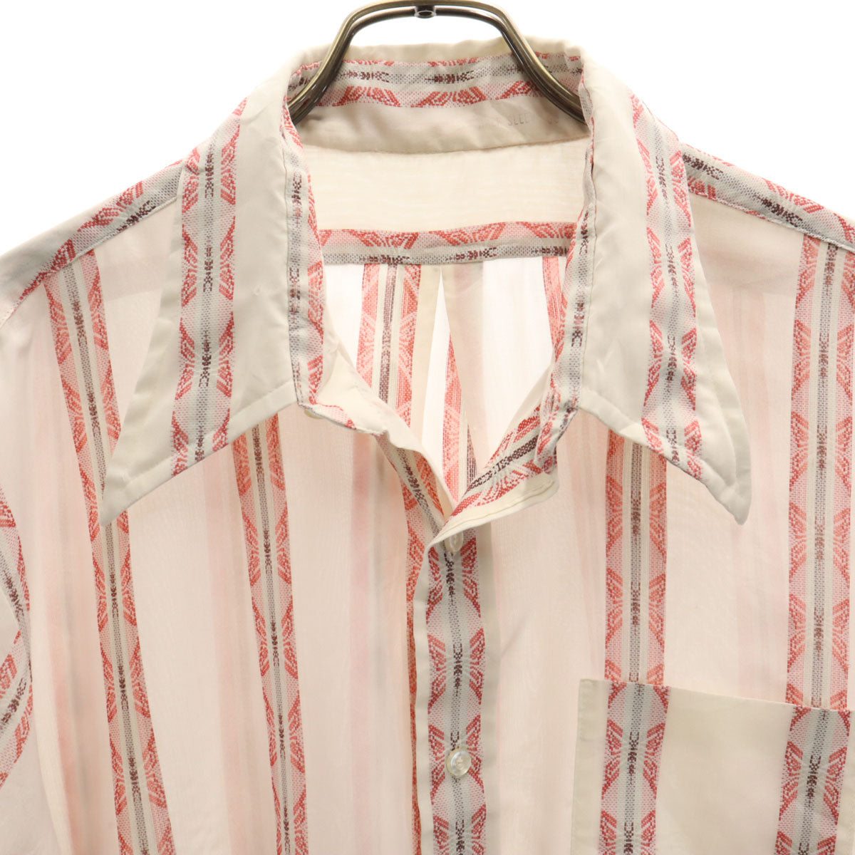 70s 80s ヴィンテージ 蝶ストライプ柄 5分袖 シャツ 17 1/2 ホワイト メンズ