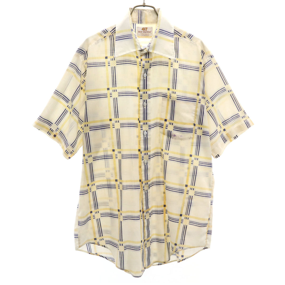 VAN HEUSEN ヴァンヒューゼン 70s ヴィンテージ チェック柄 半袖 シャツ アイボリー メンズ