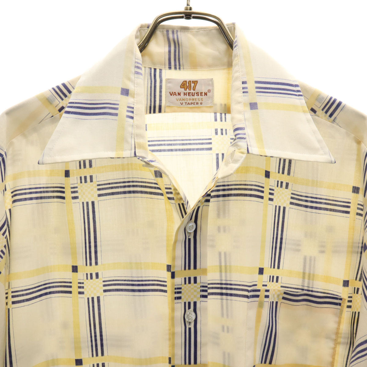 VAN HEUSEN ヴァンヒューゼン 70s ヴィンテージ チェック柄 半袖 シャツ アイボリー メンズ