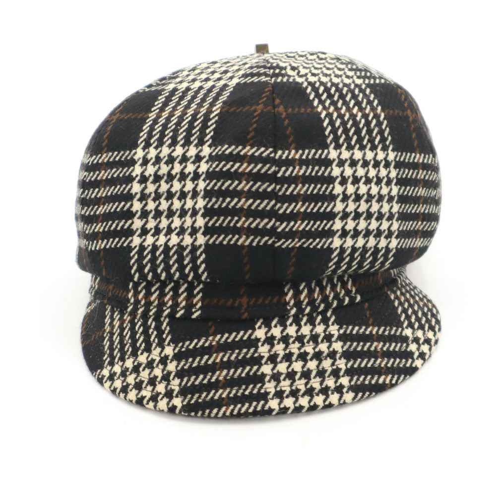 Borsalino ボルサリーノ イタリア製 ウール 千鳥格子 キャスケット ブラック系 レディース