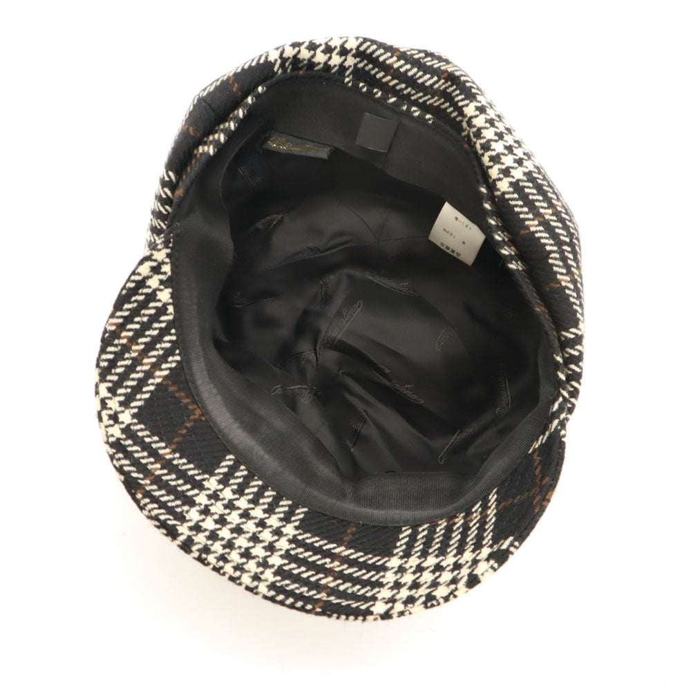 Borsalino ボルサリーノ イタリア製 ウール 千鳥格子 キャスケット ブラック系 レディース