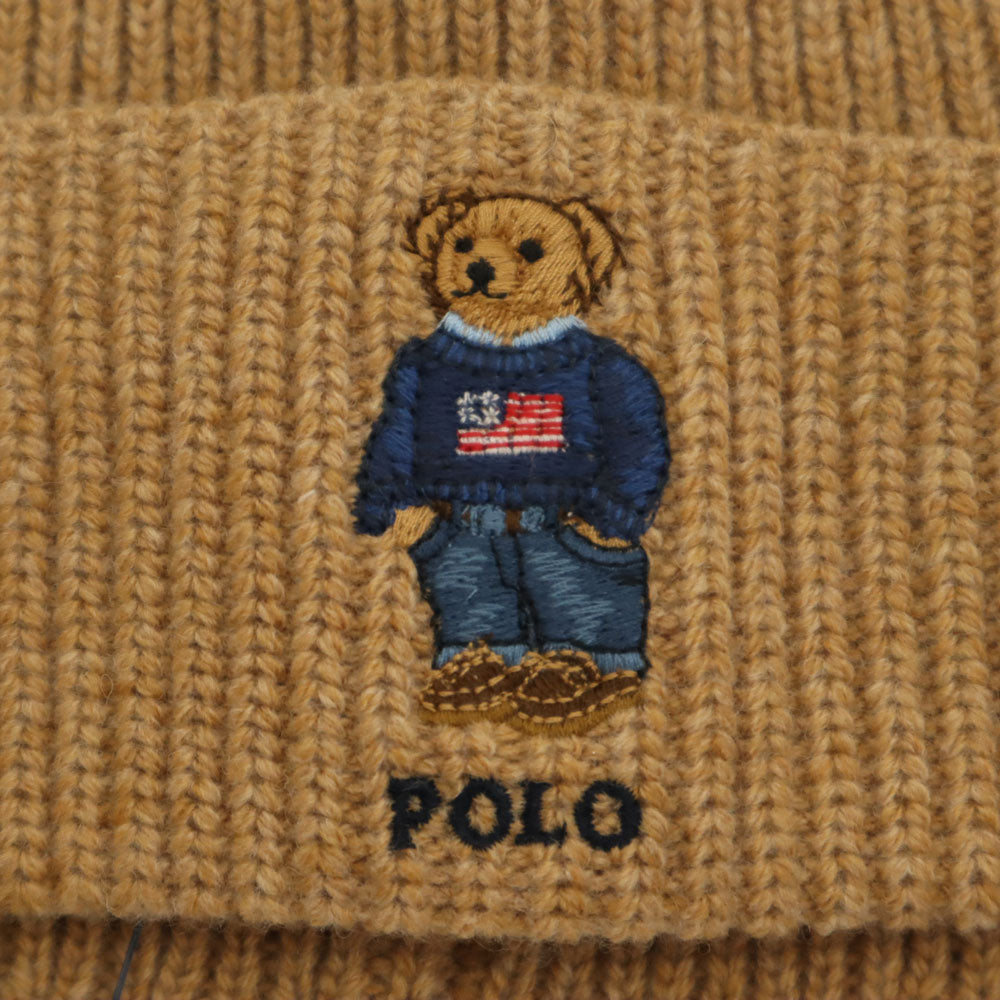 未使用 ポロラルフローレン ウールブレンド ポロベアー ダブルワッチビーニー ニットキャップ ベージュ系 POLO RALPH LAUREN タグ付き メンズ