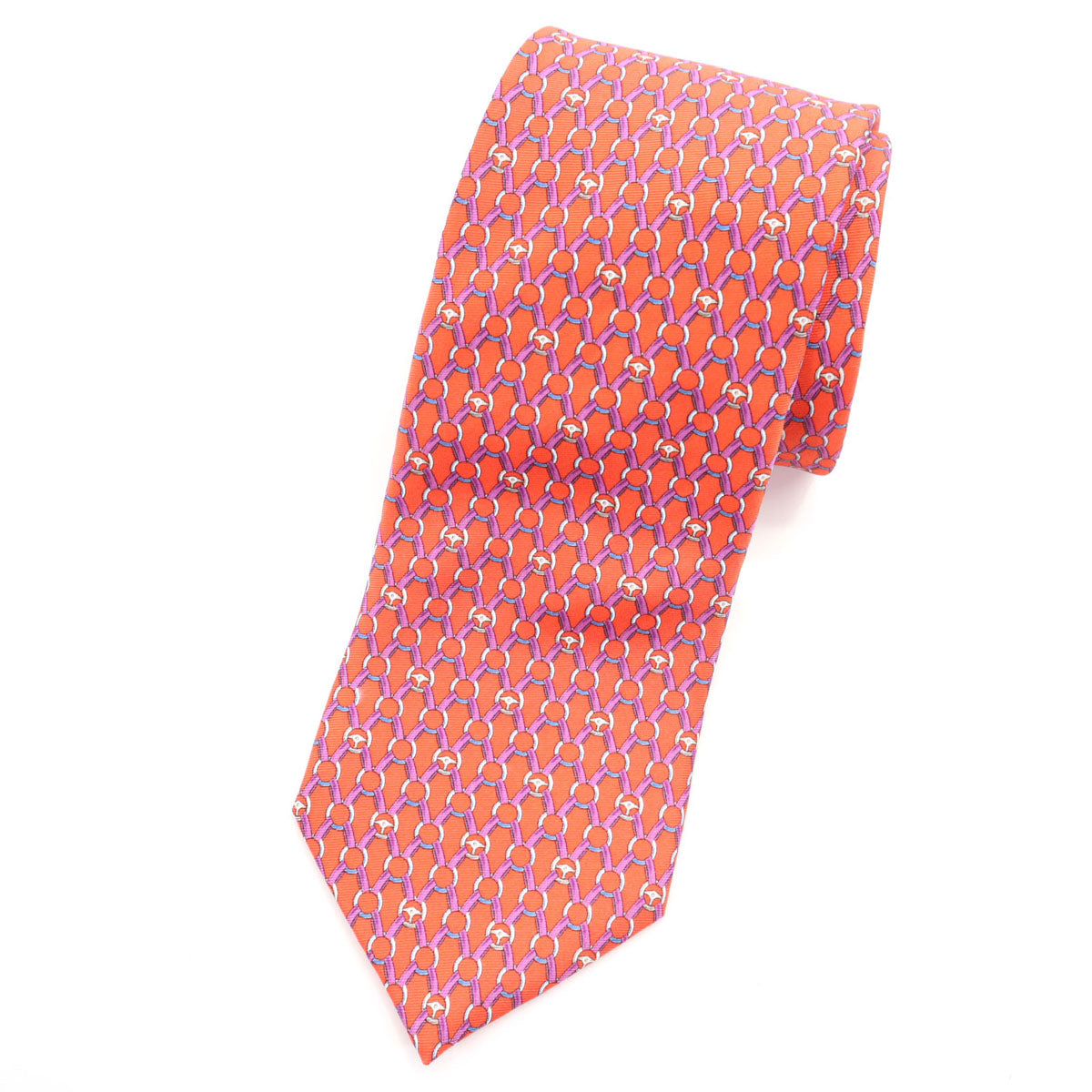 Dunhill ダンヒル イングランド製 シルク 総柄 ネクタイ オレンジ メンズ