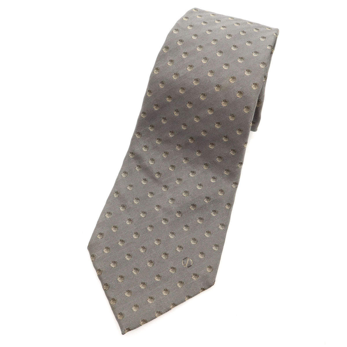 Dunhill ダンヒル イタリア製 シルク ドット 斜ヘリンボーン柄 ネクタイ グレー メンズ
