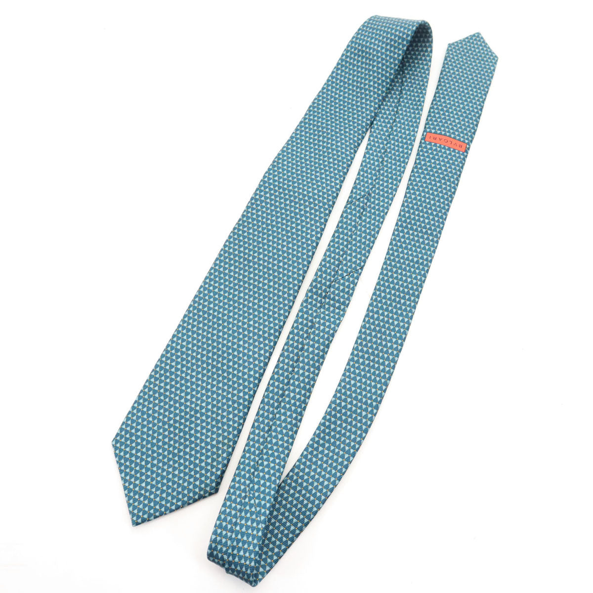 BVLGARI ブルガリ イタリア製 シルク 総柄 ネクタイ ブルー系 メンズ