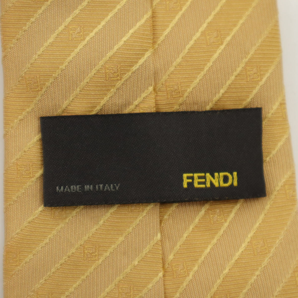 FENDI フェンディ イタリア製 シルク 斜ストライプ柄 ネクタイ イエロー系 メンズ
