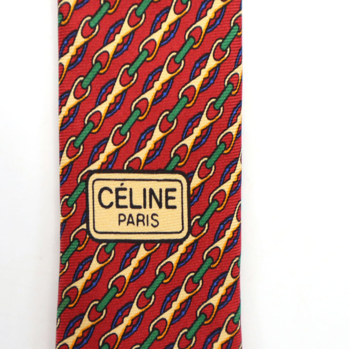 CELINE セリーヌ スペイン製 シルク 総柄 ネクタイ レッド系 メンズ