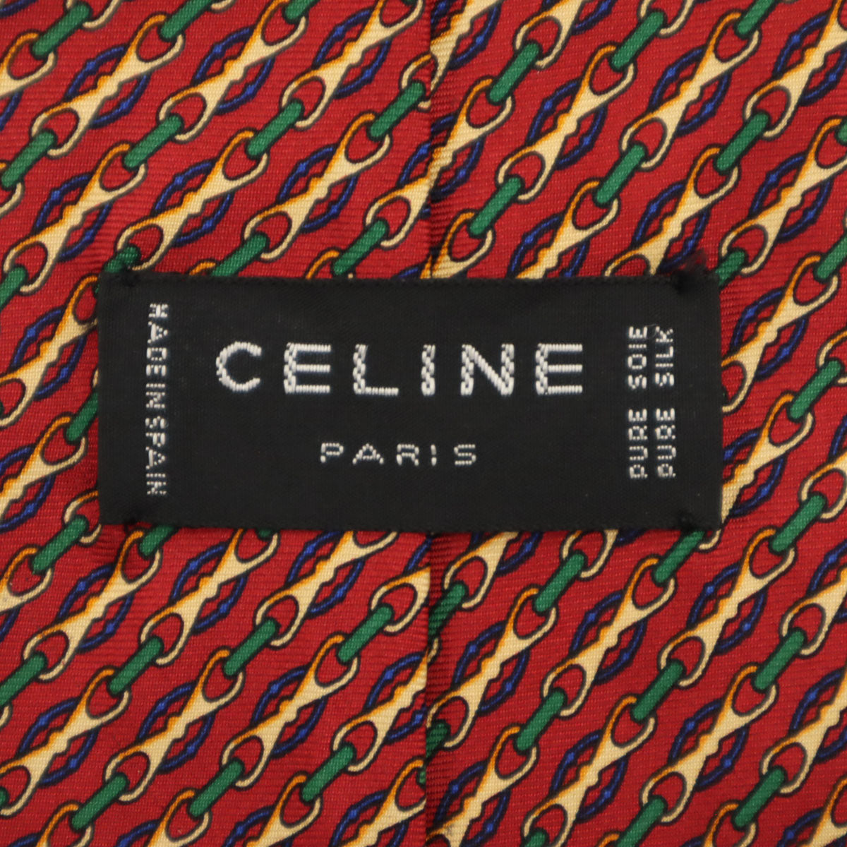 CELINE セリーヌ スペイン製 シルク 総柄 ネクタイ レッド系 メンズ