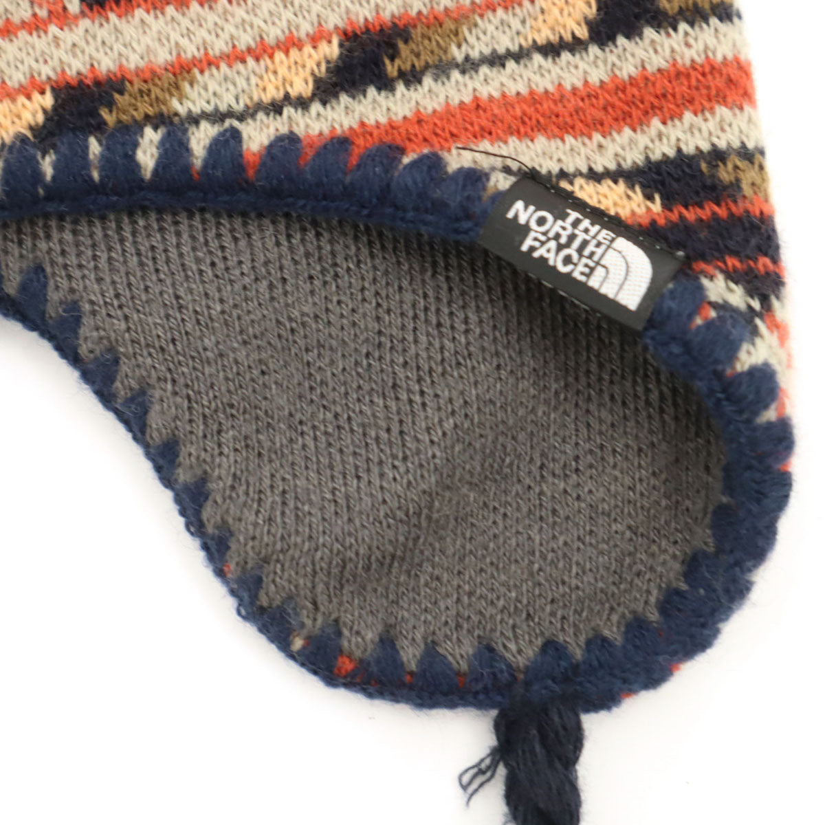 美品 THE NORTH FACE ノースフェイス 日本製 総柄 シェルパビーニー ニットキャップ FREE グレージュ NN41227 アウトドア 耳当て メンズ