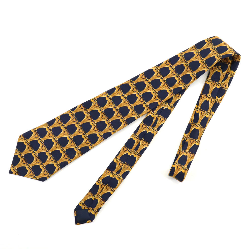 LANVIN ランバン シルク 総柄 ネクタイ ネイビー系 メンズ