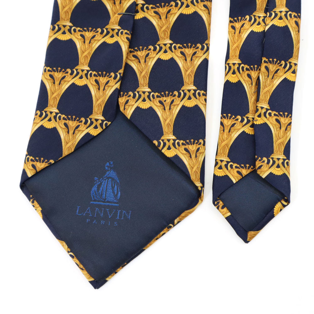 LANVIN ランバン シルク 総柄 ネクタイ ネイビー系 メンズ