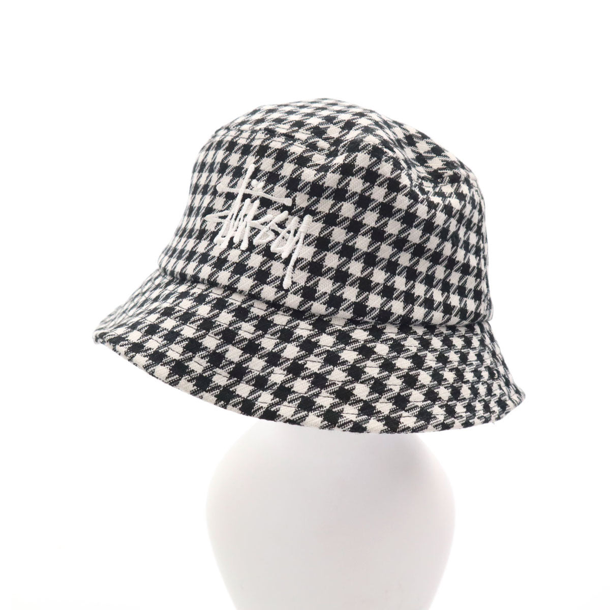 STUSSY ステューシー チェック柄 バケット ハット S-M ホワイト 帽子 メンズ