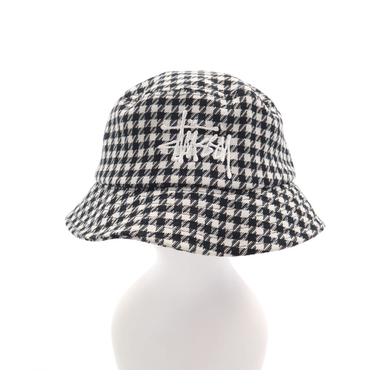 STUSSY ステューシー チェック柄 バケット ハット S-M ホワイト 帽子 メンズ