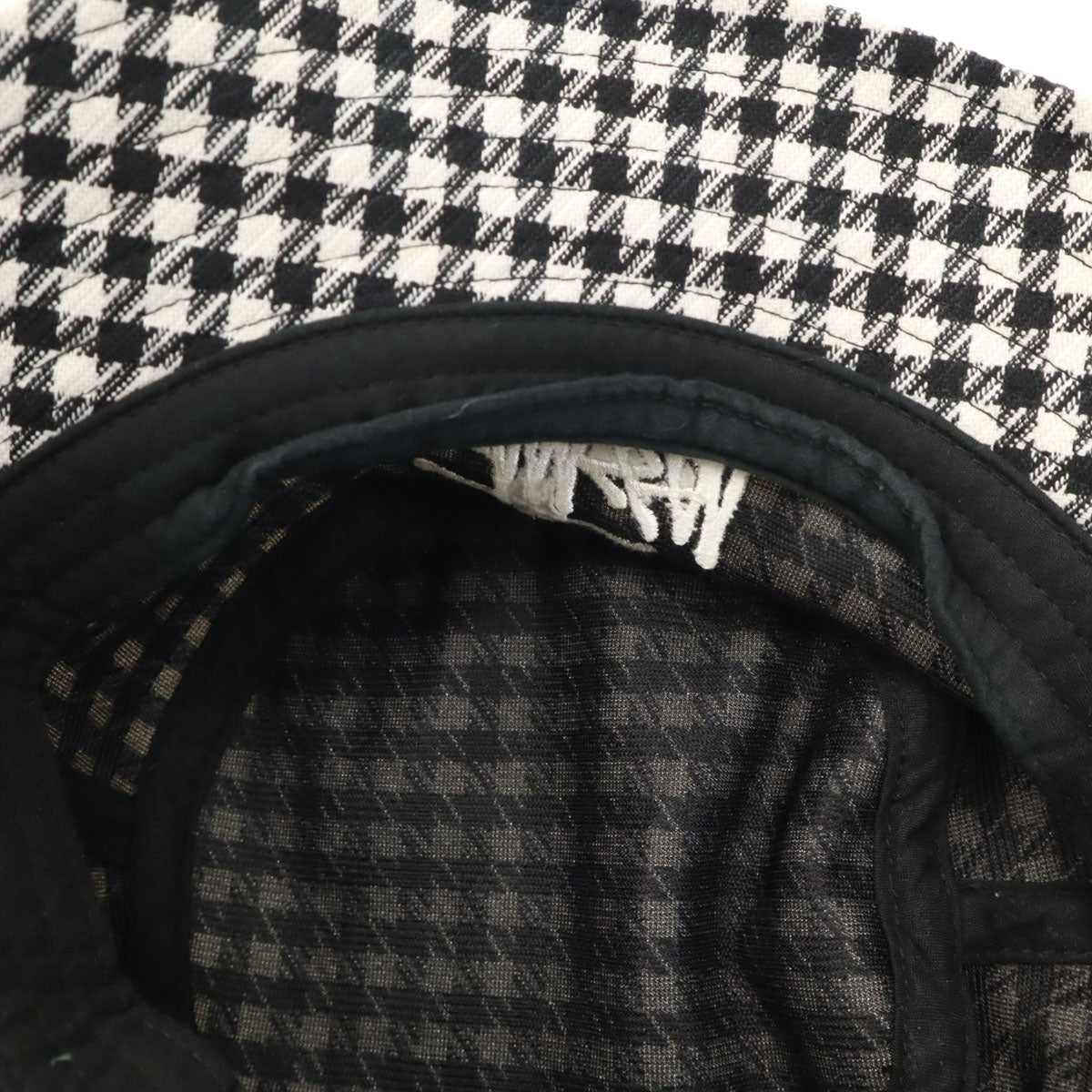 STUSSY ステューシー チェック柄 バケット ハット S-M ホワイト 帽子 メンズ