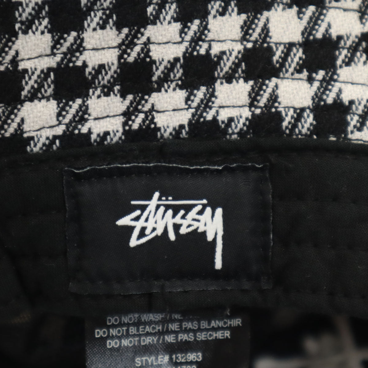 STUSSY ステューシー チェック柄 バケット ハット S-M ホワイト 帽子 メンズ