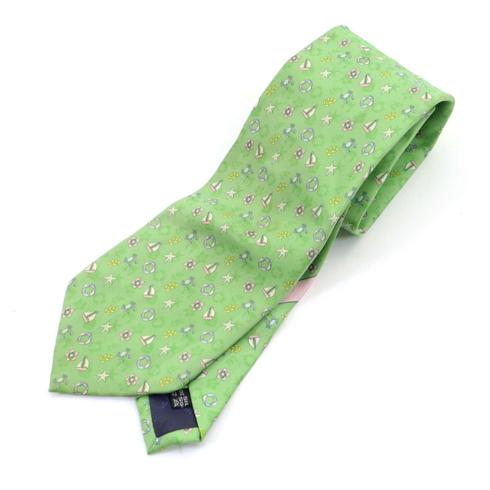 Salvatore Ferragamo サルヴァトーレフェラガモ イタリア製 シルク 総柄 ネクタイ グリーン系 メンズ