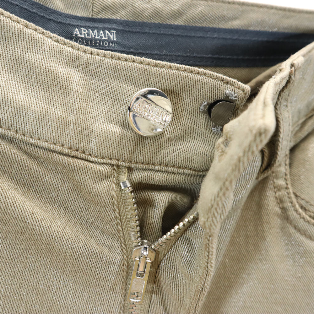 ARMANI COLLEZIONI アルマーニコレッツォーニ イタリア製 ラメ ロングパンツ W27 ベージュ ストレッチ レディース