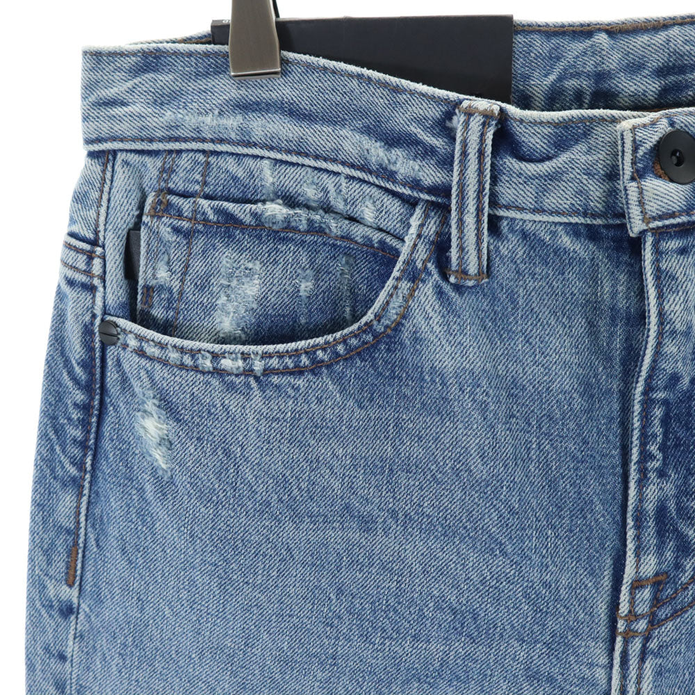 未使用 HELMUT LANG ヘルムートラング USA製 ボーイフレンド デニムパンツ W26 ライトブルー ジーンズ クラッシュ ヴィンテージ加工 レディース