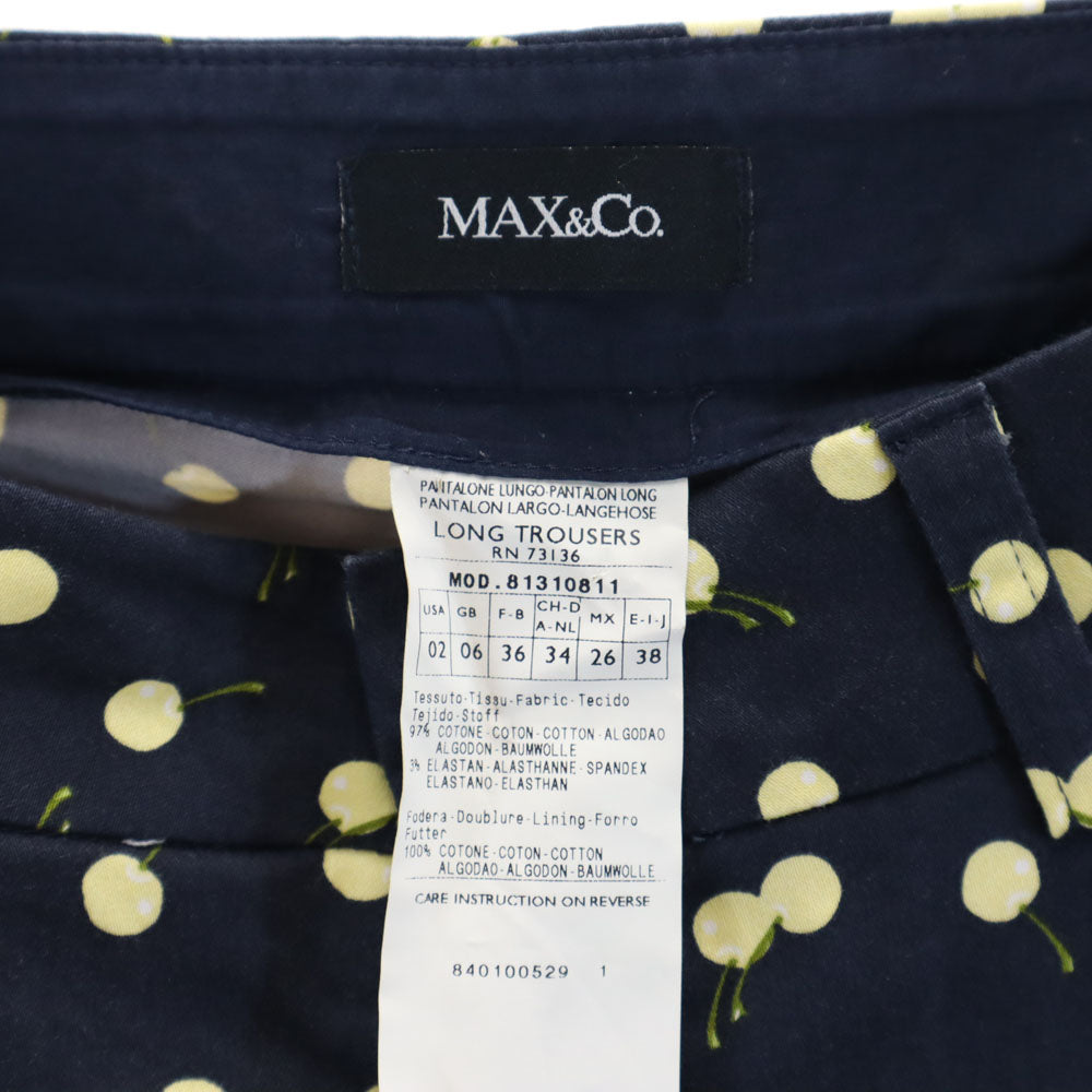 MAX&CO マックスアンドコー チェリー柄 スキニーパンツ 38 ネイビー レディース