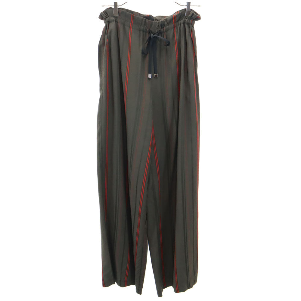 AULA アウラ 日本製 ストライプ柄 ロングパンツ 0 ブラウン系 ウエストゴム レディース