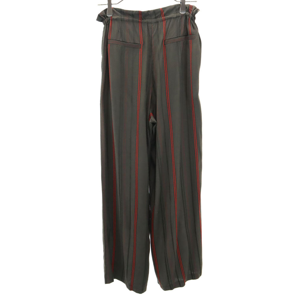 AULA アウラ 日本製 ストライプ柄 ロングパンツ 0 ブラウン系 ウエストゴム レディース