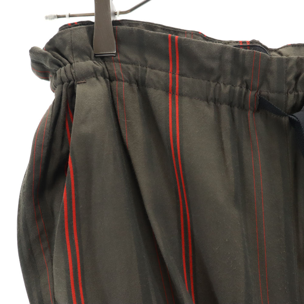 AULA アウラ 日本製 ストライプ柄 ロングパンツ 0 ブラウン系 ウエストゴム レディース