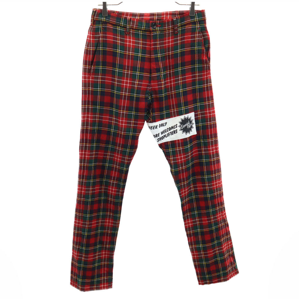 コムデギャルソンオムプリュス 00s 2008年 日本製 ウール チェック柄 ロングパンツ S 赤系 COMME des GARCONS HOMME PLUS メンズ