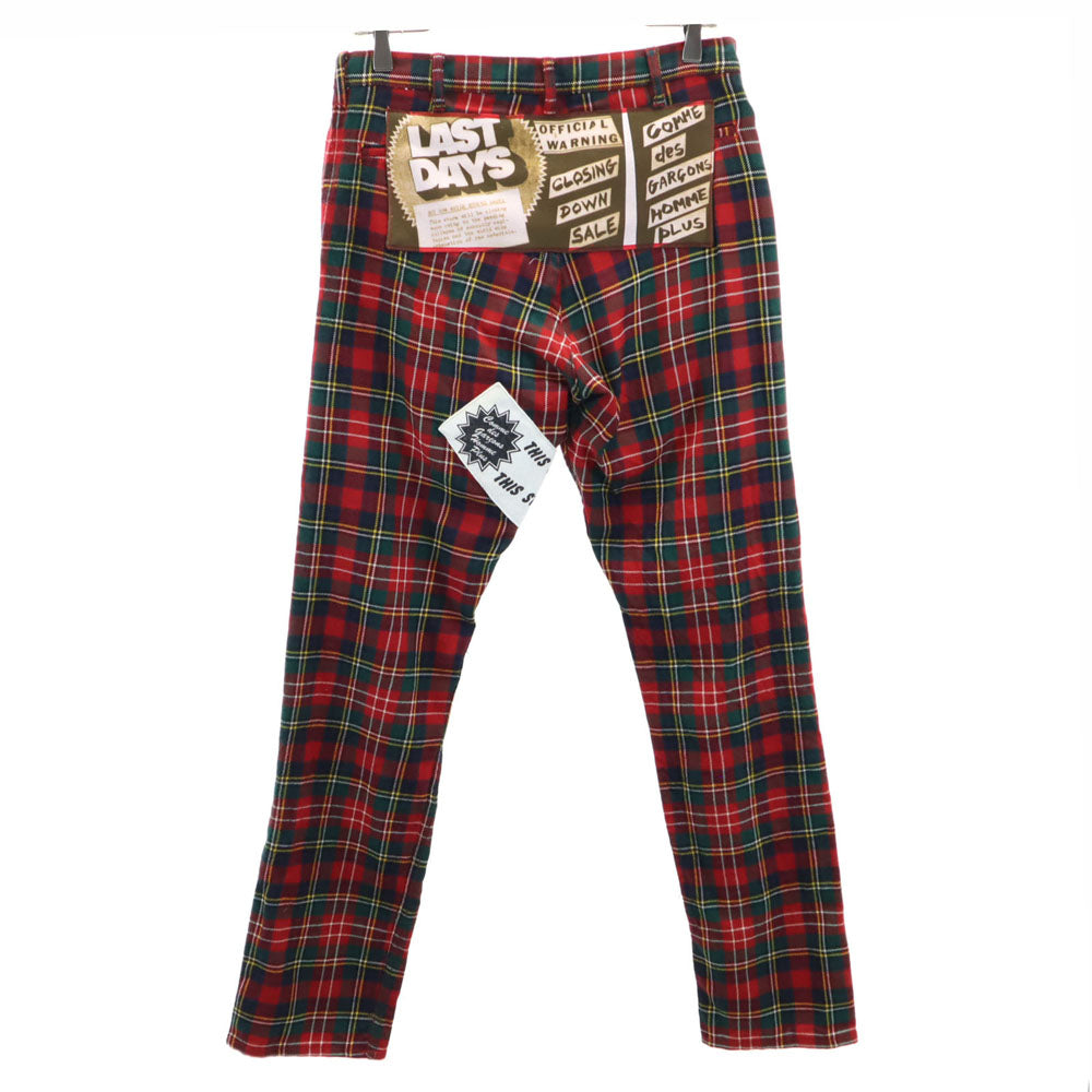 コムデギャルソンオムプリュス 00s 2008年 日本製 ウール チェック柄 ロングパンツ S 赤系 COMME des GARCONS HOMME PLUS メンズ
