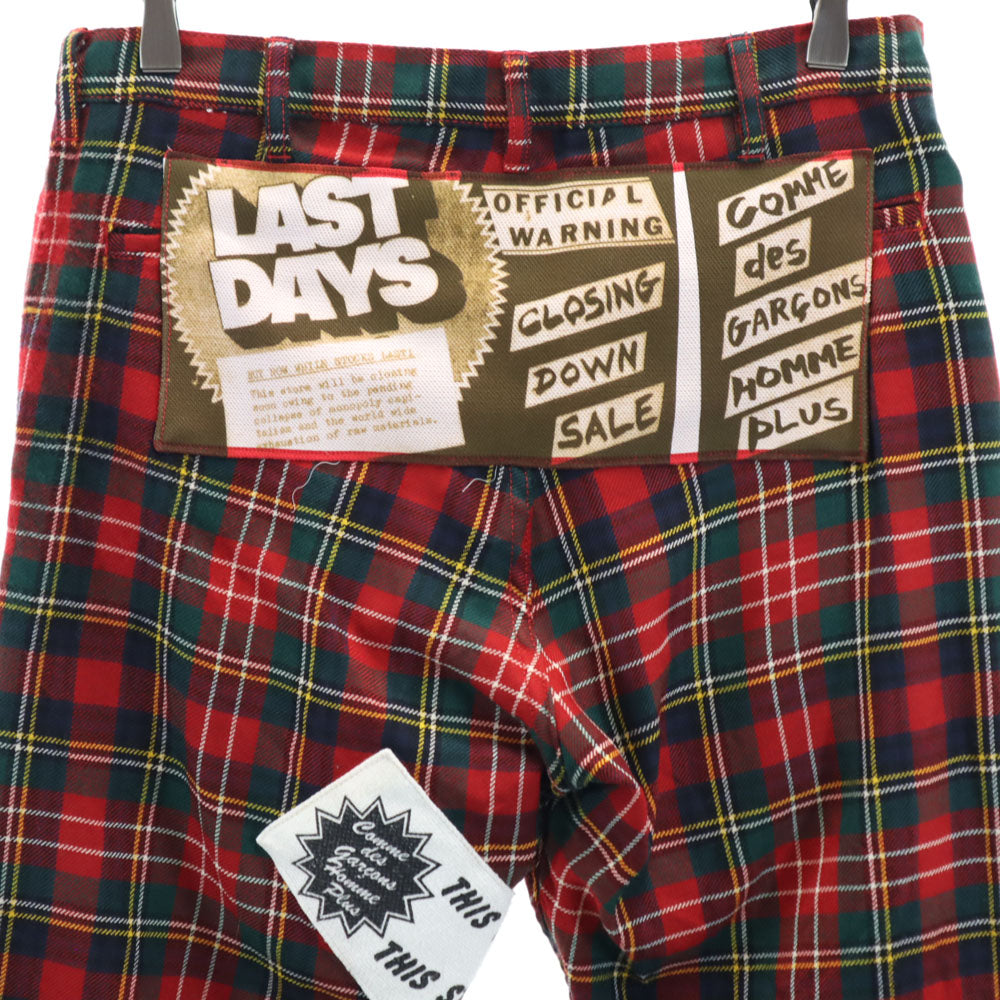 コムデギャルソンオムプリュス 00s 2008年 日本製 ウール チェック柄 ロングパンツ S 赤系 COMME des GARCONS HOMME PLUS メンズ