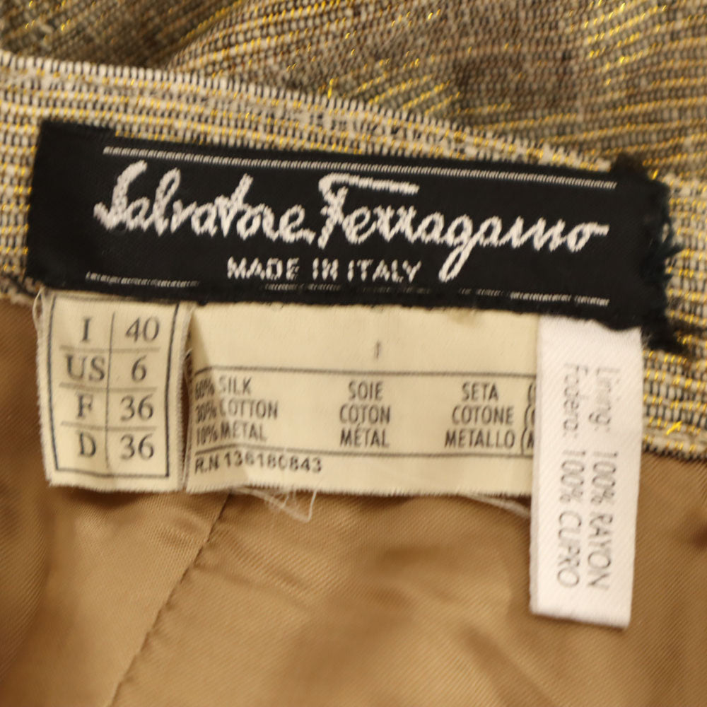 Salvatore Ferragamo サルヴァトーレフェラガモ 90s イタリア製 オールド スリムパンツ 6 ゴールド ラメ入り レディース