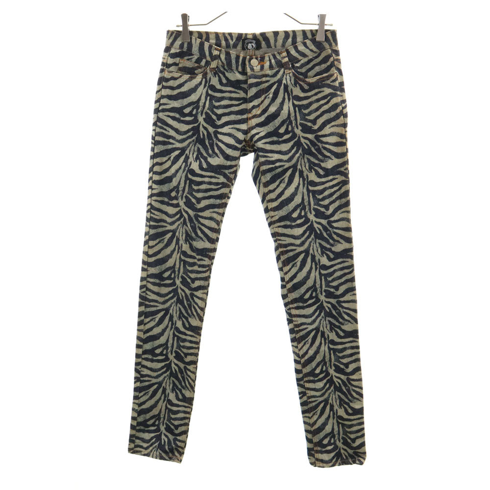 デニムオゾン 日本製 総柄 ヴィンテージ加工 スキニーデニムパンツ S ネイビー 他 ジーンズ レディース