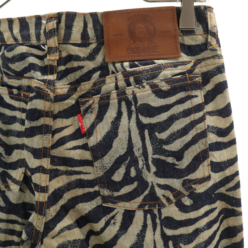 デニムオゾン 日本製 総柄 ヴィンテージ加工 スキニーデニムパンツ S ネイビー 他 ジーンズ レディース