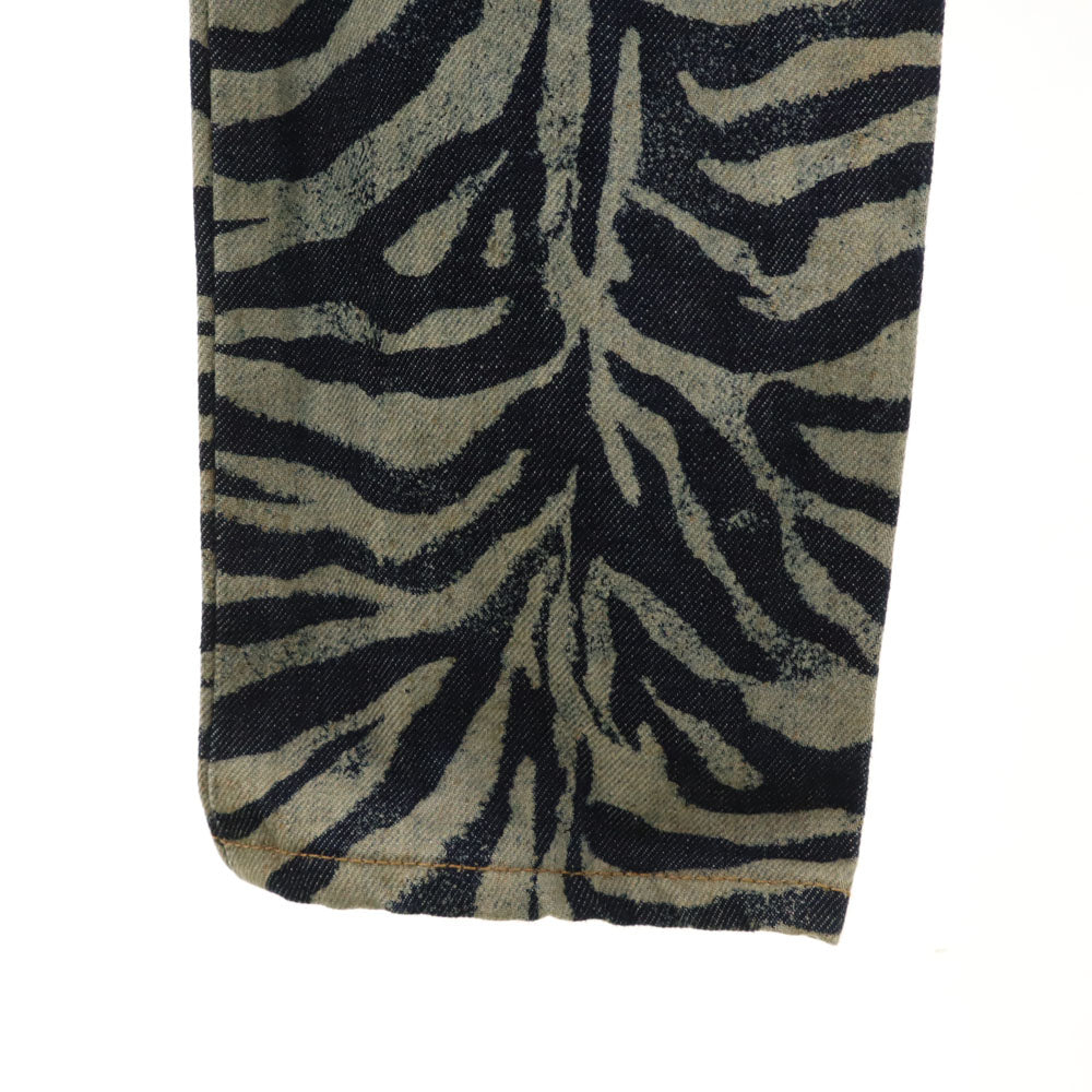 デニムオゾン 日本製 総柄 ヴィンテージ加工 スキニーデニムパンツ S ネイビー 他 ジーンズ レディース