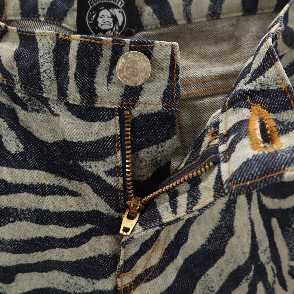 デニムオゾン 日本製 総柄 ヴィンテージ加工 スキニーデニムパンツ S ネイビー 他 ジーンズ レディース