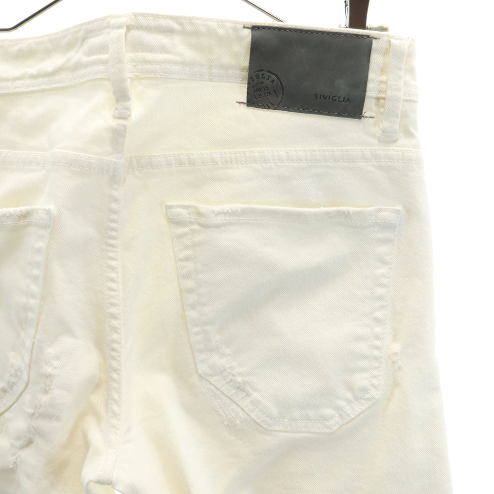 SIVIGLIA シヴィリア イタリア製 クラッシュ加工 スキニーパンツ W31 ホワイト ボタンフライ メンズ