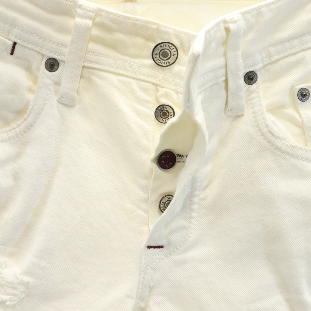 SIVIGLIA シヴィリア イタリア製 クラッシュ加工 スキニーパンツ W31 ホワイト ボタンフライ メンズ