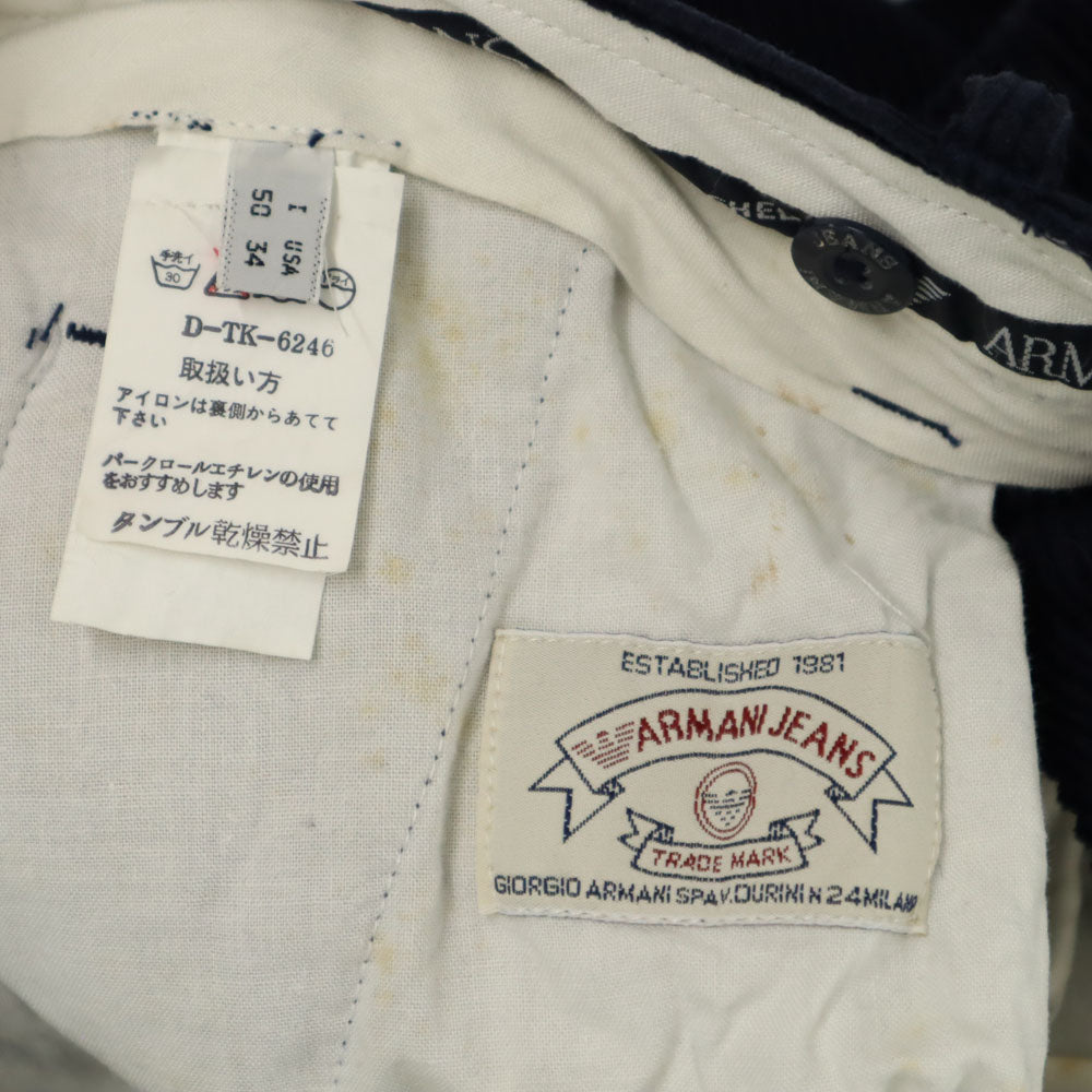 ARMANI JEANS アルマーニジーンズ STONEWASHED ツータック コーデュロイパンツ w34 ネイビー メンズ