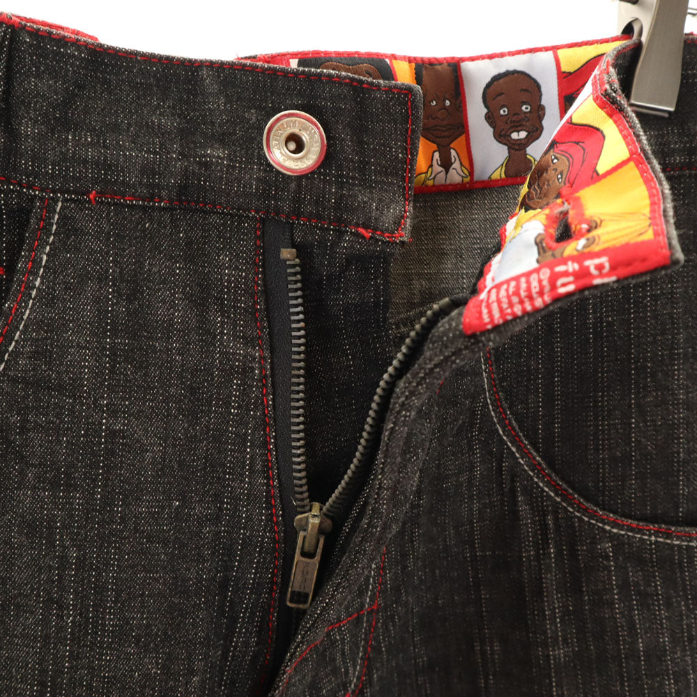 フラチナムフブ ストレートデニムパンツ ブラック ジーンズ メンズ