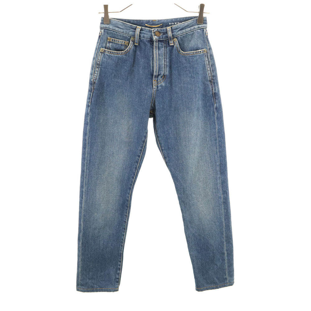 SAINT LAURENT サンローラン イタリア製 テーパードデニムパンツ W24 ウォッシュブルー ジーンズ ボタンフライ レディース