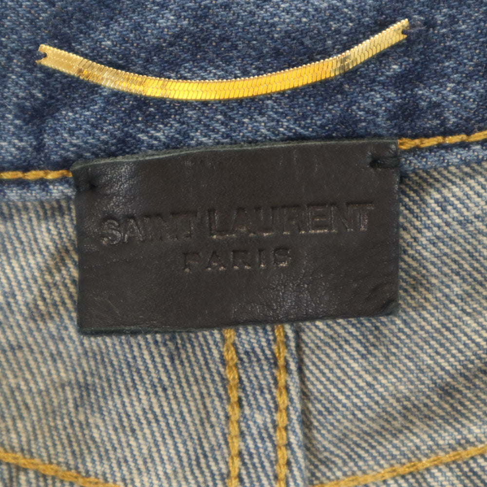 SAINT LAURENT サンローラン イタリア製 テーパードデニムパンツ W24 ウォッシュブルー ジーンズ ボタンフライ レディース
