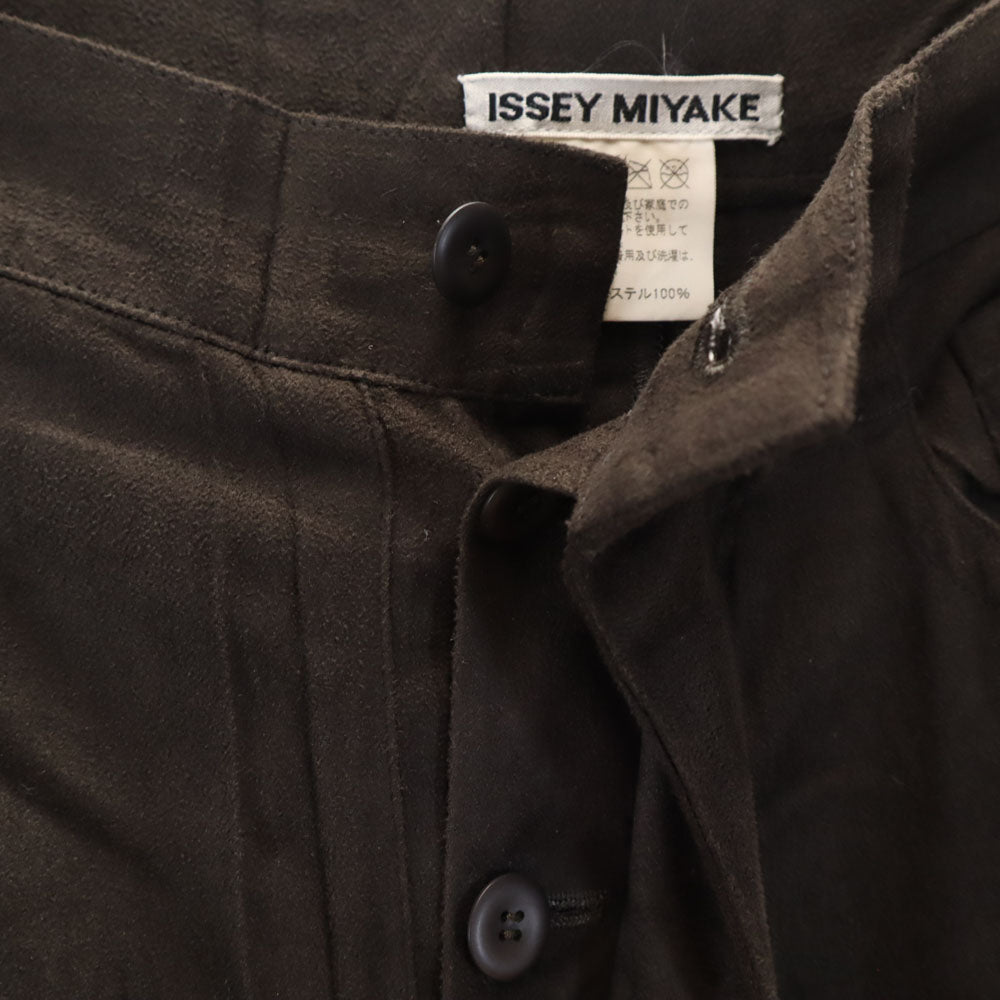 ISSEY MIYAKE イッセイミヤケ 日本製 プリーツ フェイクスエード パンツ 3 ブラウン メンズ