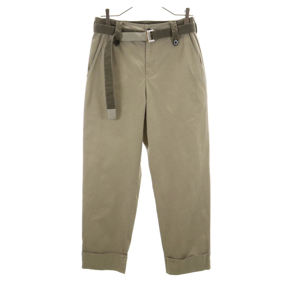 Sacai サカイ 23SS 日本製 ウールブレンド 23-02978M ベルテッド チノパンツ 1 アッシュベージュ メンズ
