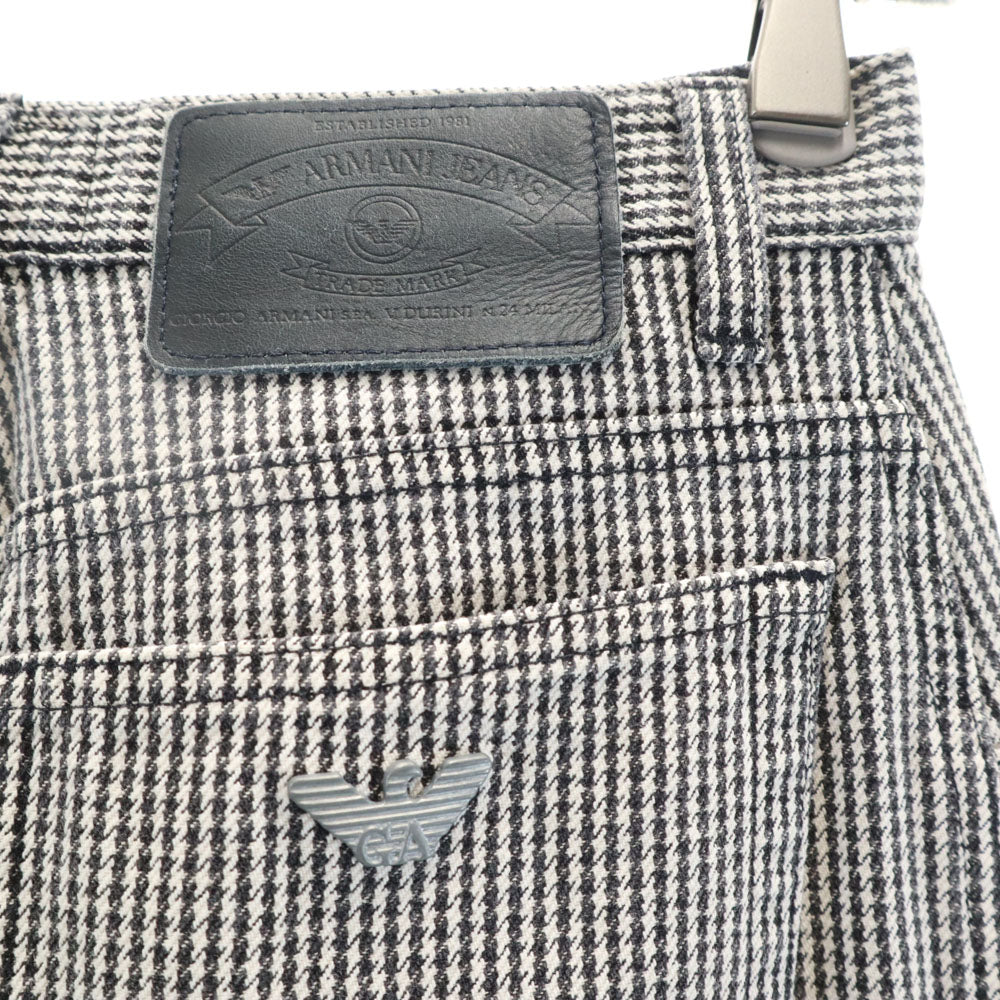 ARMANI JEANS アルマーニジーンズ イタリア製 ハウンドトゥース柄 ロングパンツ W28 ホワイト 千鳥格子 レディース