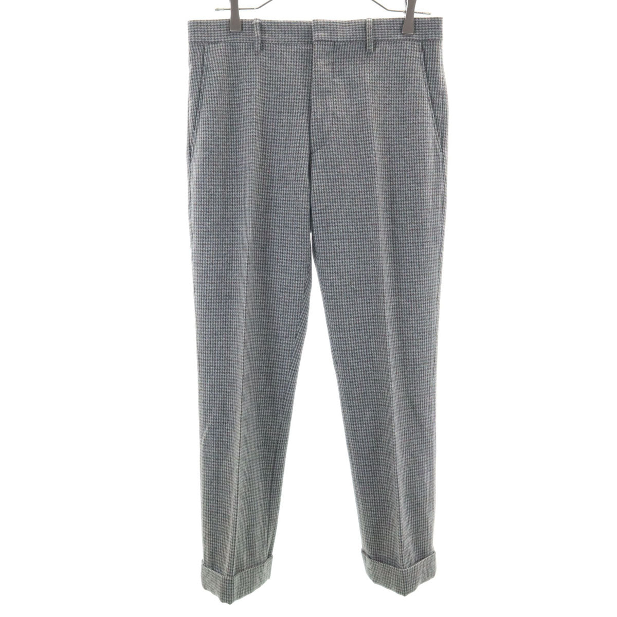 MIUMIU ミュウミュウ イタリア製 ウールブレンド ハウンドトゥース柄 スラックスパンツ 46 グレー 千鳥格子 プラダ レディース