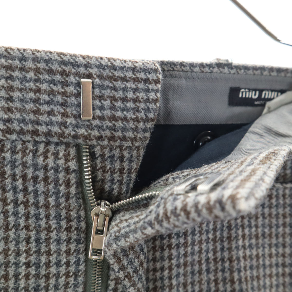 MIUMIU ミュウミュウ イタリア製 ウールブレンド ハウンドトゥース柄 スラックスパンツ 46 グレー 千鳥格子 プラダ レディース